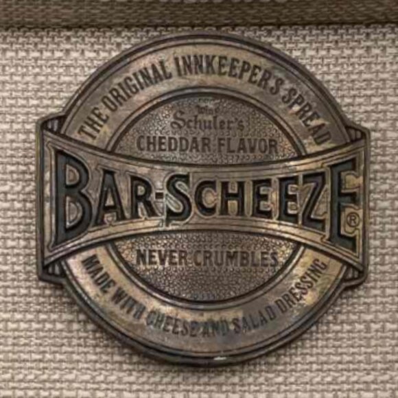 Vintage Belt Buckle, Win Schuler's BAR-SCHEEZE cheese spread, Solid Brass, 3"x3" - Picture 7 of 8